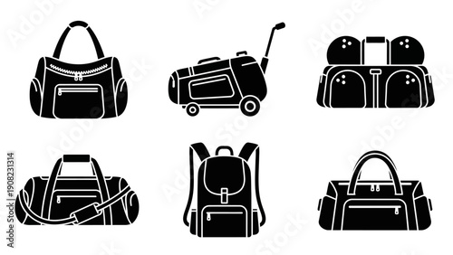 Collection of Black Travel Bags and Backpacks Icons