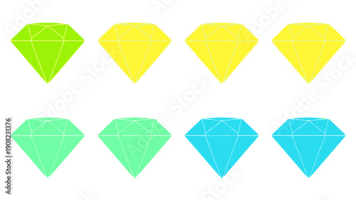 Collection of Colorful Diamond Icons Isolated on White Background