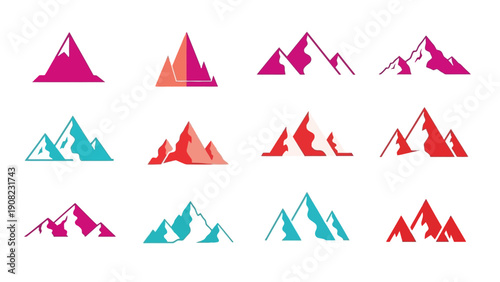 Free Download Collection of Stylized Mountain Peaks Icons in Vibrant Colors - GFXLoad