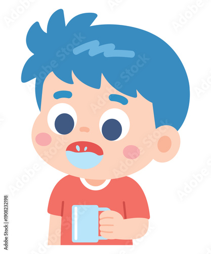 Boy Gargling Water Cartoon Illustration