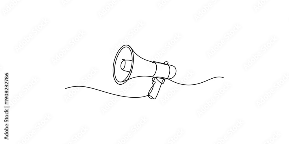 Obraz premium A simple line drawing of a vintage-style megaphone with a wavy base line