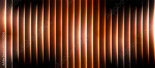 Orange amber vertical glowing stripes glass effect background with warm light reflections and abstract futuristic style
