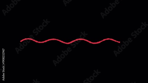 Video. Red wavy line, hand drawn in pastel, with an arrow, underline animation, on a transparent background. Animation on transparent background 4K.