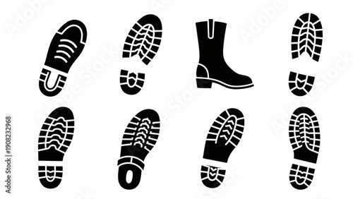 Footprint Icons: Shoe Soles and Boot Print Silhouettes Collection