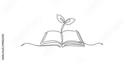 A symbolic depiction of knowledge and growth sprouting from an open book