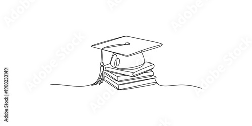 A graduation cap resting on top of a stack of books symbolizing academic achievement