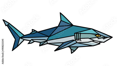 Geometric Shark Illustration: Modern Blue Aquatic Predator Art
