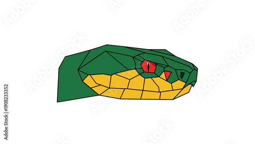 Geometric Snake Head Icon, Low Poly Style, Green and Yellow Reptile