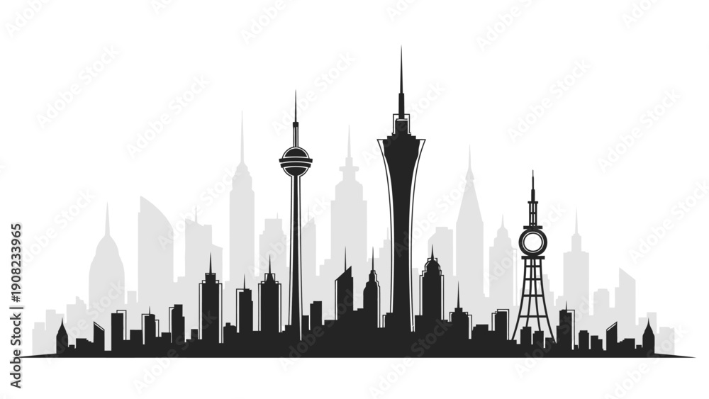 Obraz premium Modern City Skyline Silhouette at Dusk - Urban Landscape