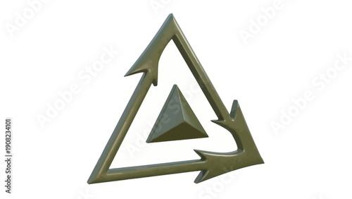 Mysterious Triangle Symbol with Arrows and Inner Pyramid, Abstract Geometric Design