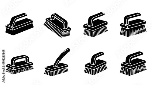 Set of Cleaning Brushes Icons: Various Types for Scrubbing and Polishing