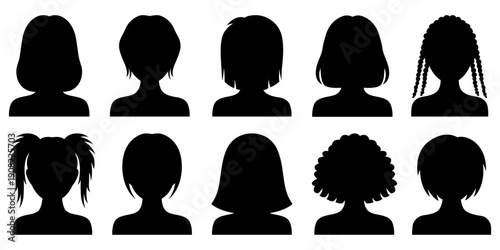 Set of diverse female head silhouettes for social media avatar and logo design