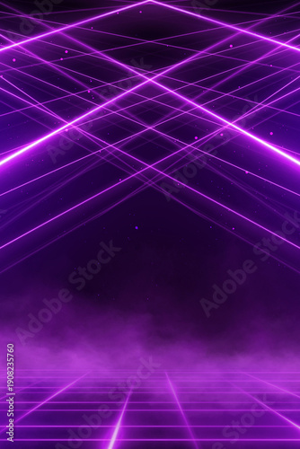 Background of empty room with spotlights and lights, abstract purple background with neon glow