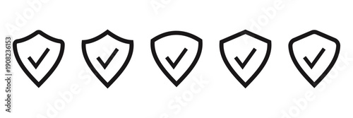 Shield check mark icon set. Security shield protection icon. Shield with tick symbol. Security protection sign. Vector illustration