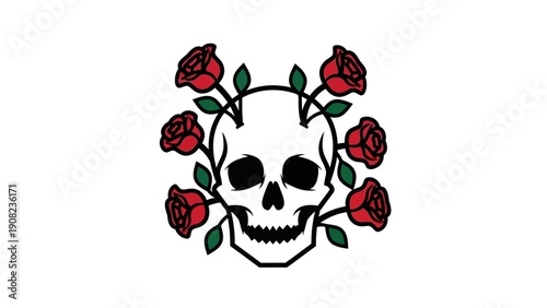 Skull and Roses Tattoo Design - Gothic Romance, Death and Beauty