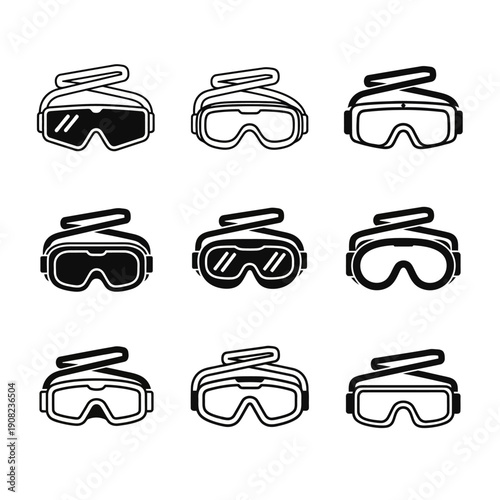Virtual Reality VR Goggles Icons Set, Futuristic Technology Concept