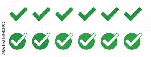 Green check marks collection with circular backgrounds for task management and successful project completion