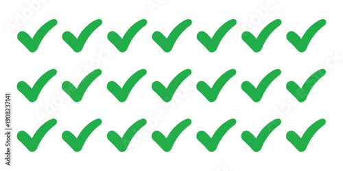 Set of eighteen green checkmark icons. check mark vector flat isolated on white background