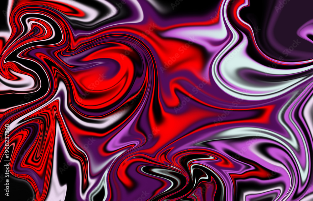 Fototapeta premium Abstract Red and Purple Liquid Marble Background with Intense Swirling Waves, Glossy Fluid Texture and Dramatic Psychedelic Flow Pattern Design