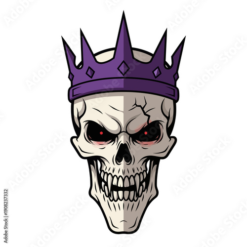 Scary Skull King with Purple Crown and Red Eyes, Graphic Illustration
