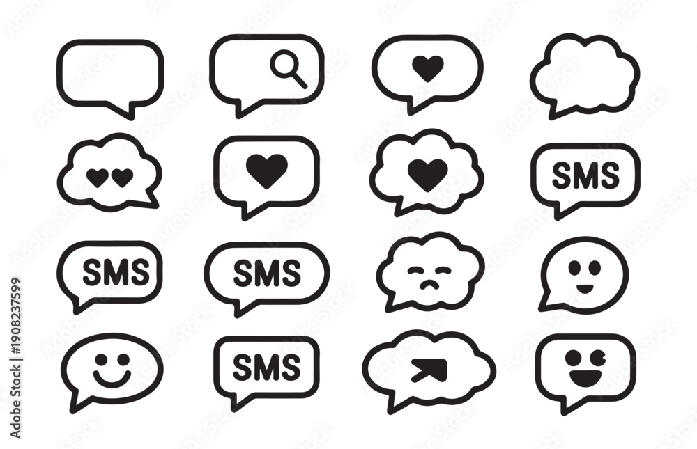 Obraz premium Chat bubble icons set SMS message notification cloud thinking bubble speech dialog
