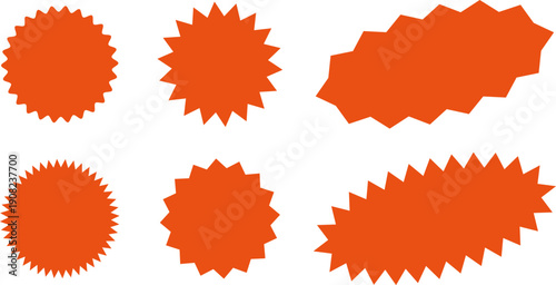 Starburst red sticker set - collection of special offer sale oval and round shaped sunburst labels and badges. Red starburst, sunburst, stamp, seal, label or burst, badge, sticker. Vector.