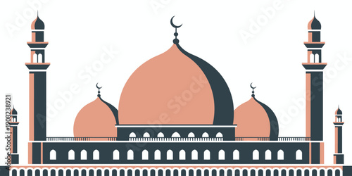 Islamic mosque architecture with domes and minarets, sacred Muslim building design