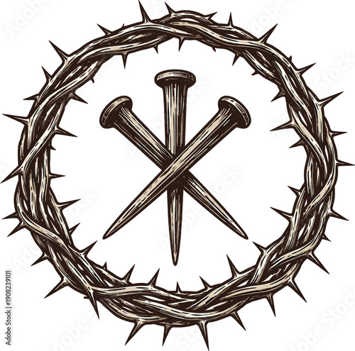 Christian Crown Of Thorns And Nails Faith Symbol Illustration