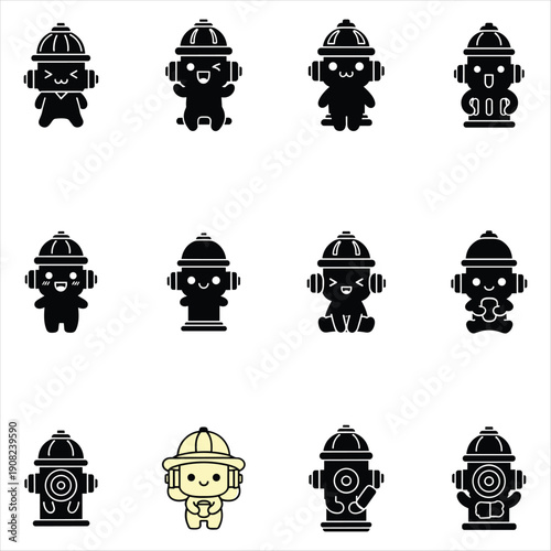 Fire Hydrant and Firefighter Icons Set in Various Designs