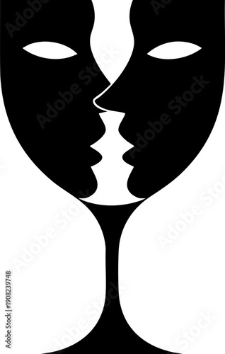 Abstract design featuring a wine glass with two faces.
