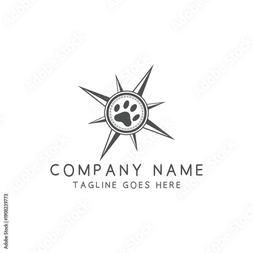 Vintage Bear Cat Dog Paw Print Compass Logo Vector