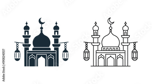 Islamic mosque architecture Ramadan lanterns. vector illustration