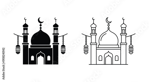 Islamic mosque architecture Ramadan lanterns. vector illustration