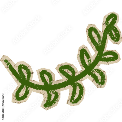 leaves branch with handdrawn crayon botanical on cutout paper for scrapbook
