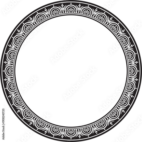 Vector round black monochrome border, frame, Pompeii ring. Circle Neopolitan ornament. Art of Ancient Rome.

