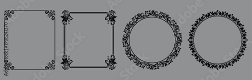 Set of decorative frames Elegant vector element for design in Eastern style, place for text. Floral black and gray frames. Lace illustration for invitations and greeting cards