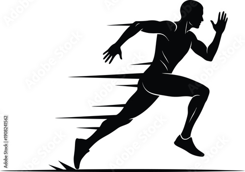 A dynamic silhouette of a single runner, male or female, captured in full stride, showing speed, movement, and determination.