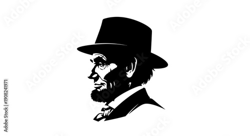 Distinguished Black and White Illustration Depicting a Renowned Historical Statesman Wearing His Iconic Tall Hat