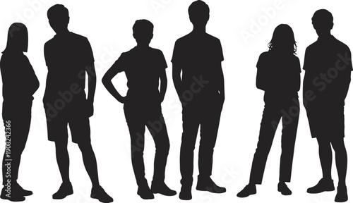Diverse Group of Young People Silhouettes Standing Casually vector illustration