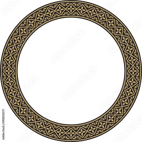 Vector gold and black round classic renaissance ornament. Circle, ring, european border, revival style frame