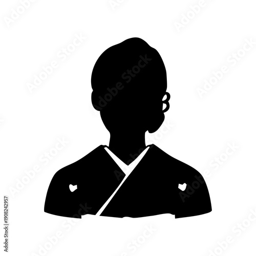 礼服和装の女性　モノクロシルエットイラスト