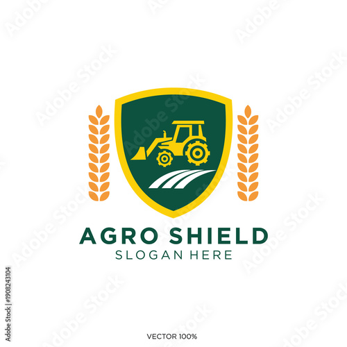 Agro Shield Farming Tractor Emblem Logo
