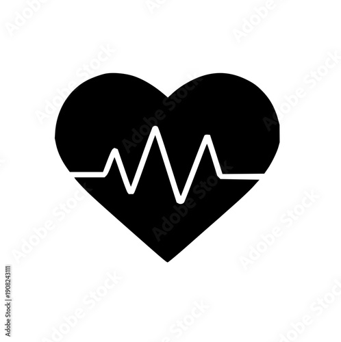 Black heart-shaped icon with a white electrocardiogram (ECG) line representing cardiac health and life monitoring