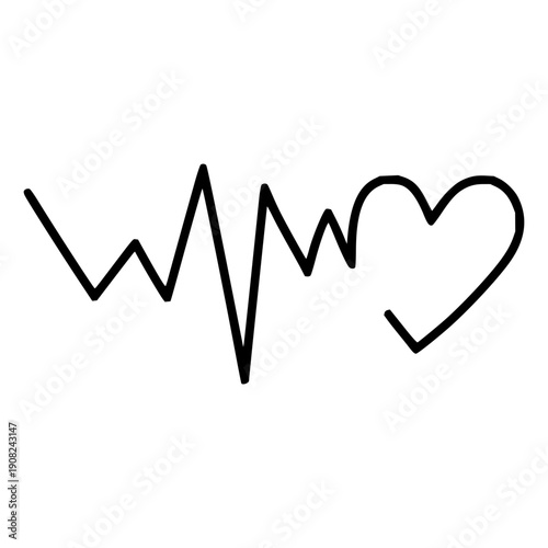 Hand-drawn electrocardiogram pulse line transitioning into a simple heart outline, symbolizing love and health