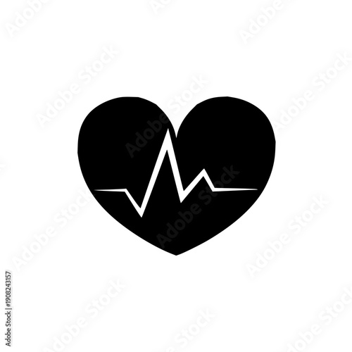 Black Heart Icon with a Medical ECG Pulse Line Symbolizing Health and Life