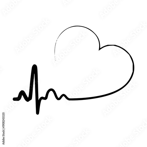 Elegant monochrome line illustration showcasing a rhythmic heartbeat tracing seamlessly merging into a stylized human heart outline, symbolizing vital life, medical well-being, and love