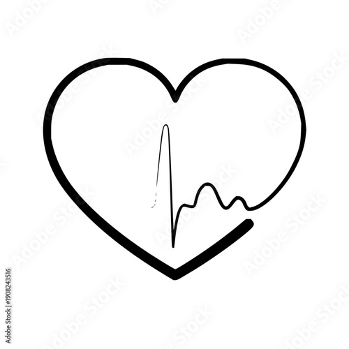 Dynamic Line Art Heart with Electrocardiogram Pulse Wave Illustration Representing Vitality, Health, and Emotional Well-being