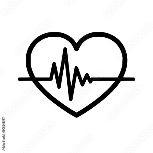 A clean and clear line art graphic featuring a heart shape with a dynamic pulse rhythm line, symbolizing essential health, vitality, and medical care concepts