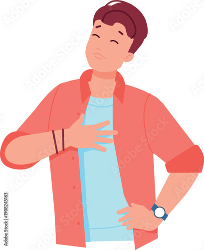 Proud man expression. Happy character emotional gestures