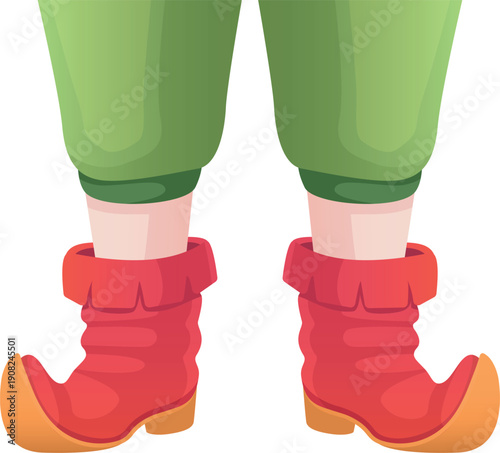 Fairytale crooked boots on elf legs. Fantasy character feet